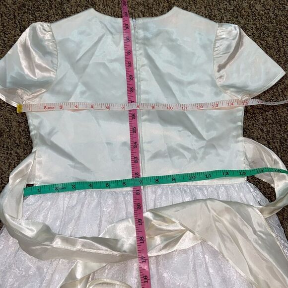 VTG,Little Miss Made In USA Lace White And Ivory Flutter Sleeve Sundress Size 8 - Picture 4 of 7